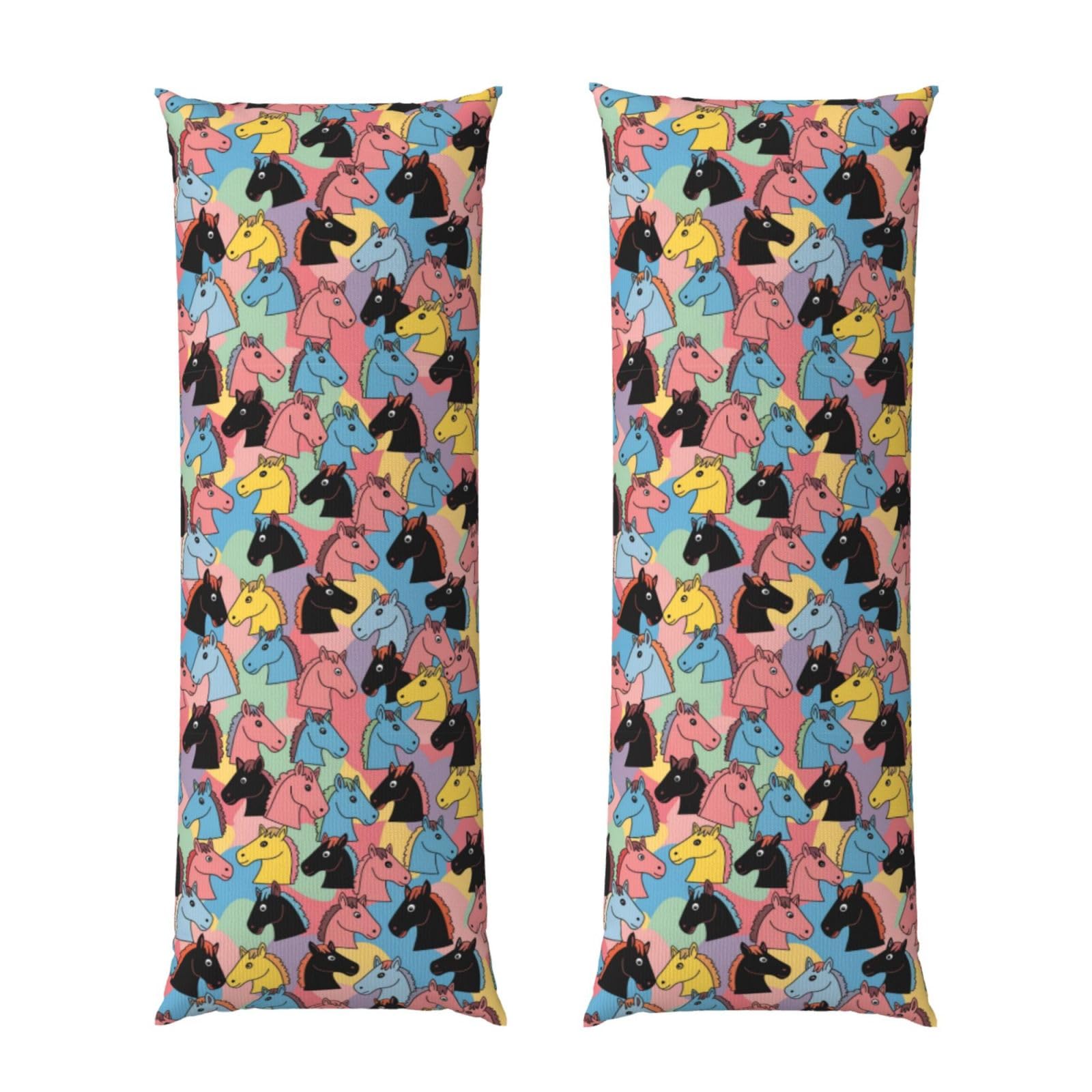 Body Pillow Cover 20x60 Inch, Colourful Cartoon Horses, Long Zippered Pillowcase, Breathable Flannel Fabric, Comfortable Protector for Men Women Bed Couch