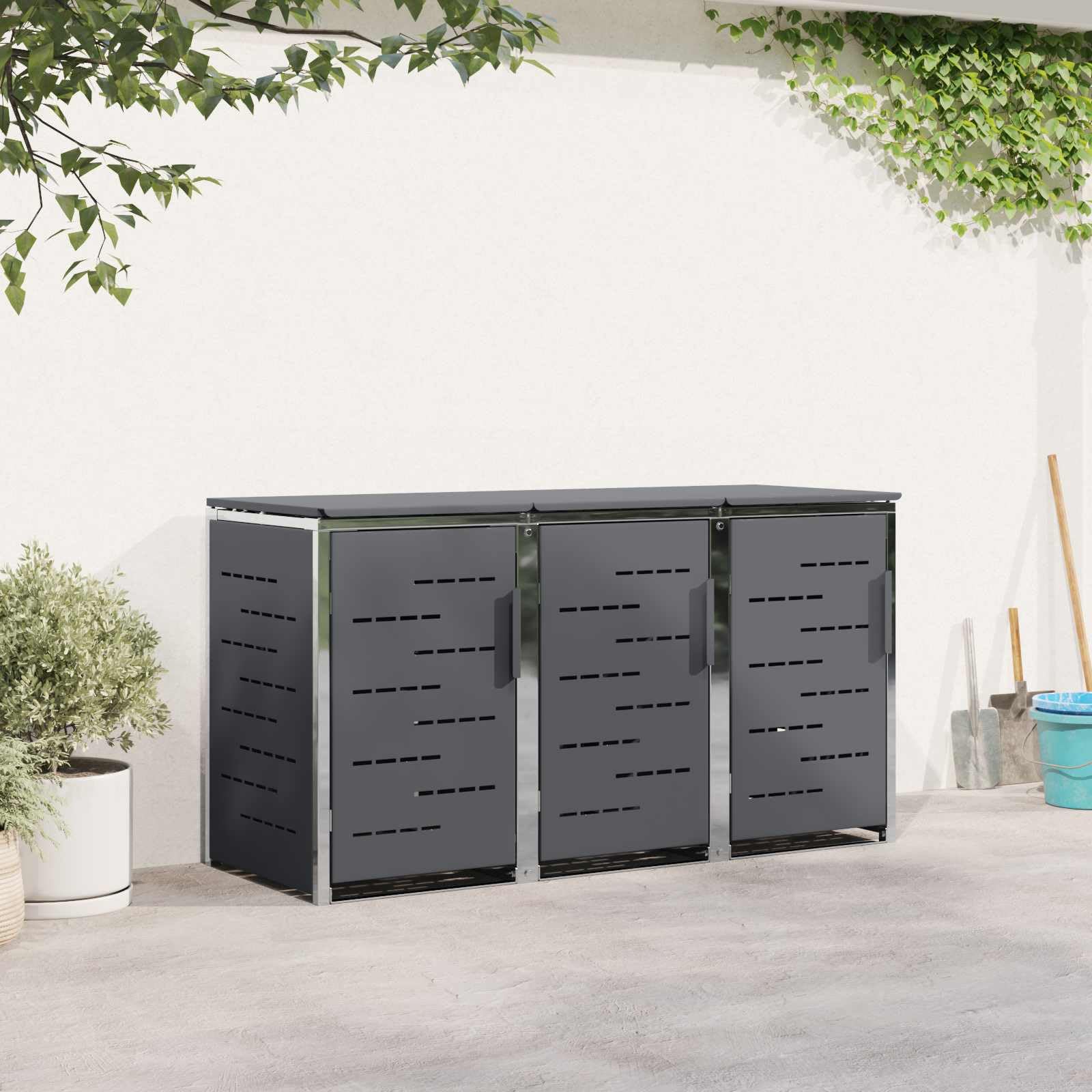 vidaXL Mülltonnenbox for 3 Bins 240L Edelstahl Anthrazit