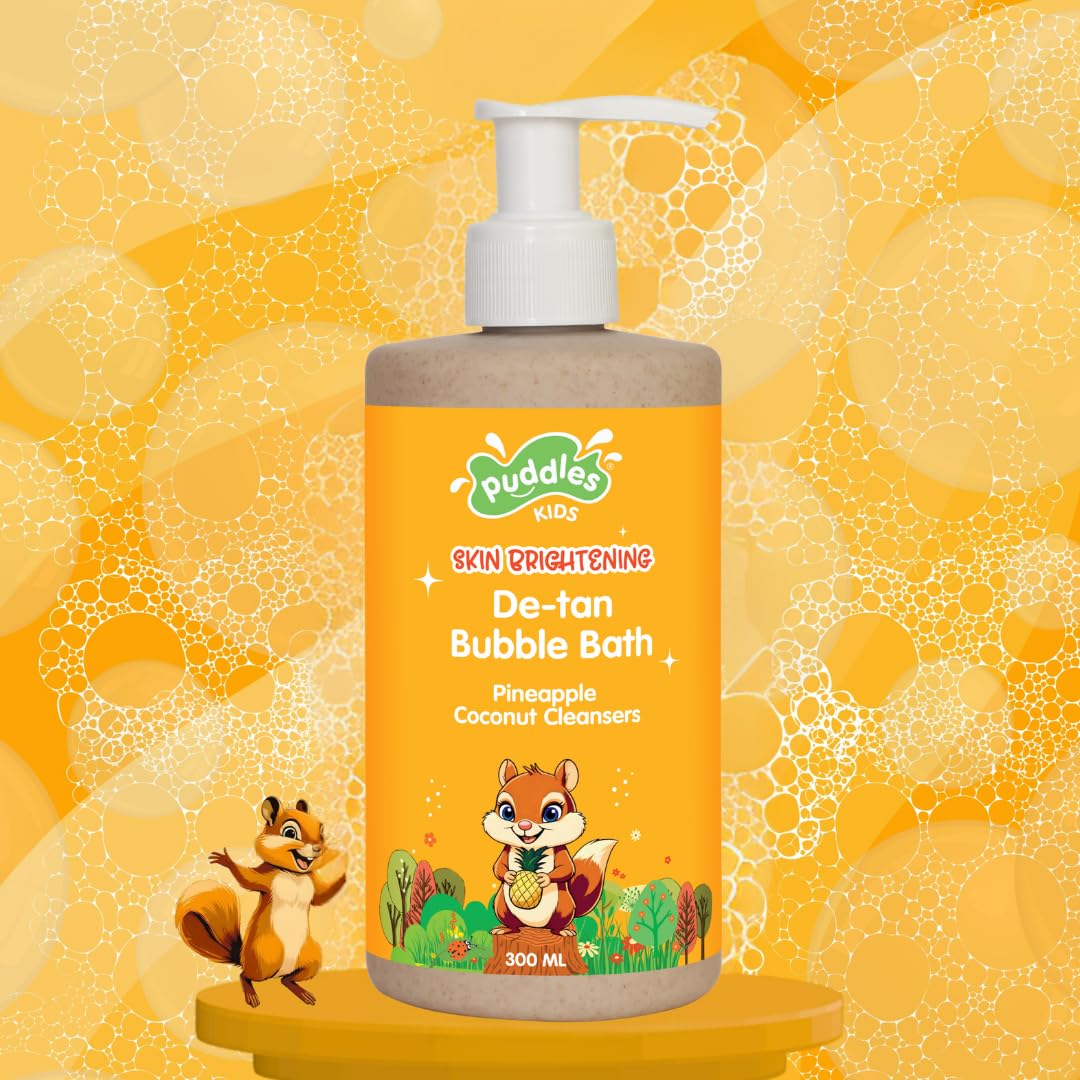 Puddles Kids De-Tan Bubble Bath & Bodywash (300 ML) | Gentle Sun Tan Removal for Ages 2–10 | Pineapple & Coconut Cleansers | Nourishes, Cleanses & Refreshes | Tear-Free, Chemical-Free-image-2