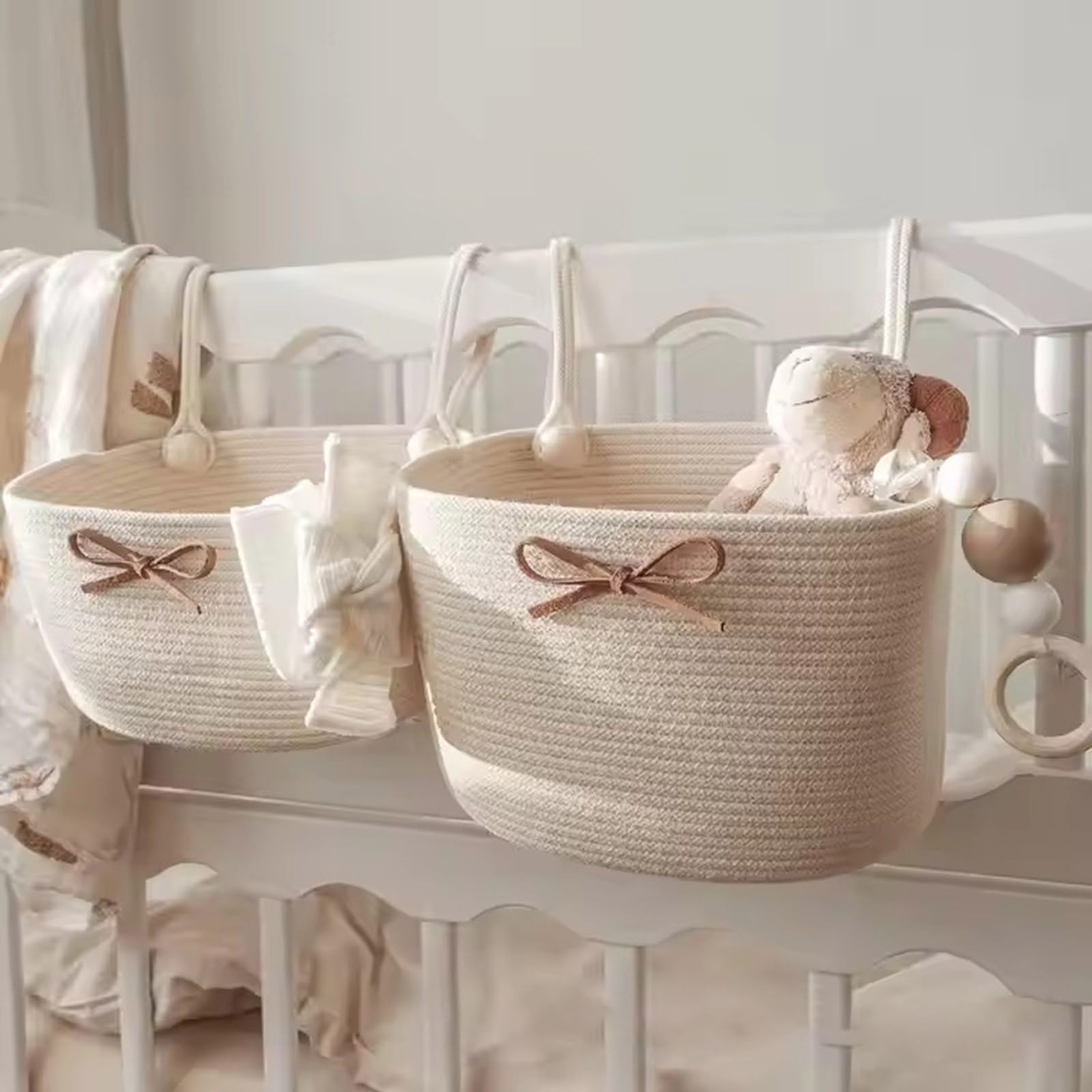 Spazioso organizer da appendere per la cameretta dei bambini, cestino portaoggetti per pannolini essenziali, giocattolo portatile, design leggero, in corda di cotone
