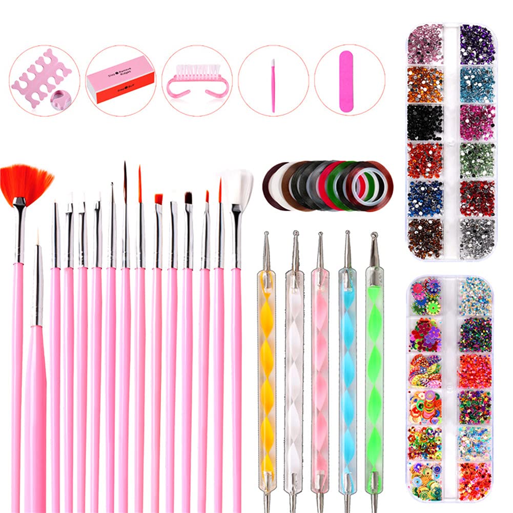 Nail Art Kit, Nail Design Tools Kit Nail Art Decorations Kit with Nail Art Brushes, Dotting Tools, Nail Foil Tape Strips, Nails Art Rhinestones and Nail Glitter Sequins