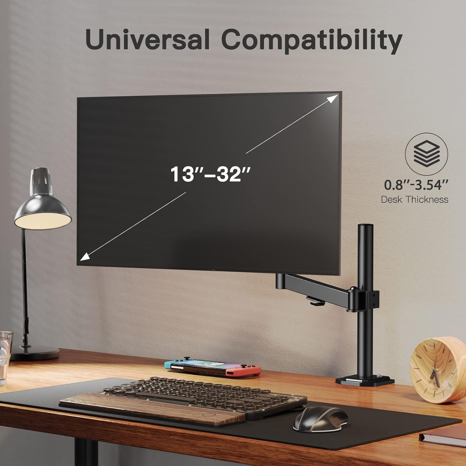Promo 40% OFF ErGear 17”-34” Single Monitor Desk Mount Stand Kit, Full Motion Gas Spring Arms with Clamp On/Grommet Mounting Base, Holds Computer Screen up to 19.84 lbs/Arm with 75/100mm VESA, Black