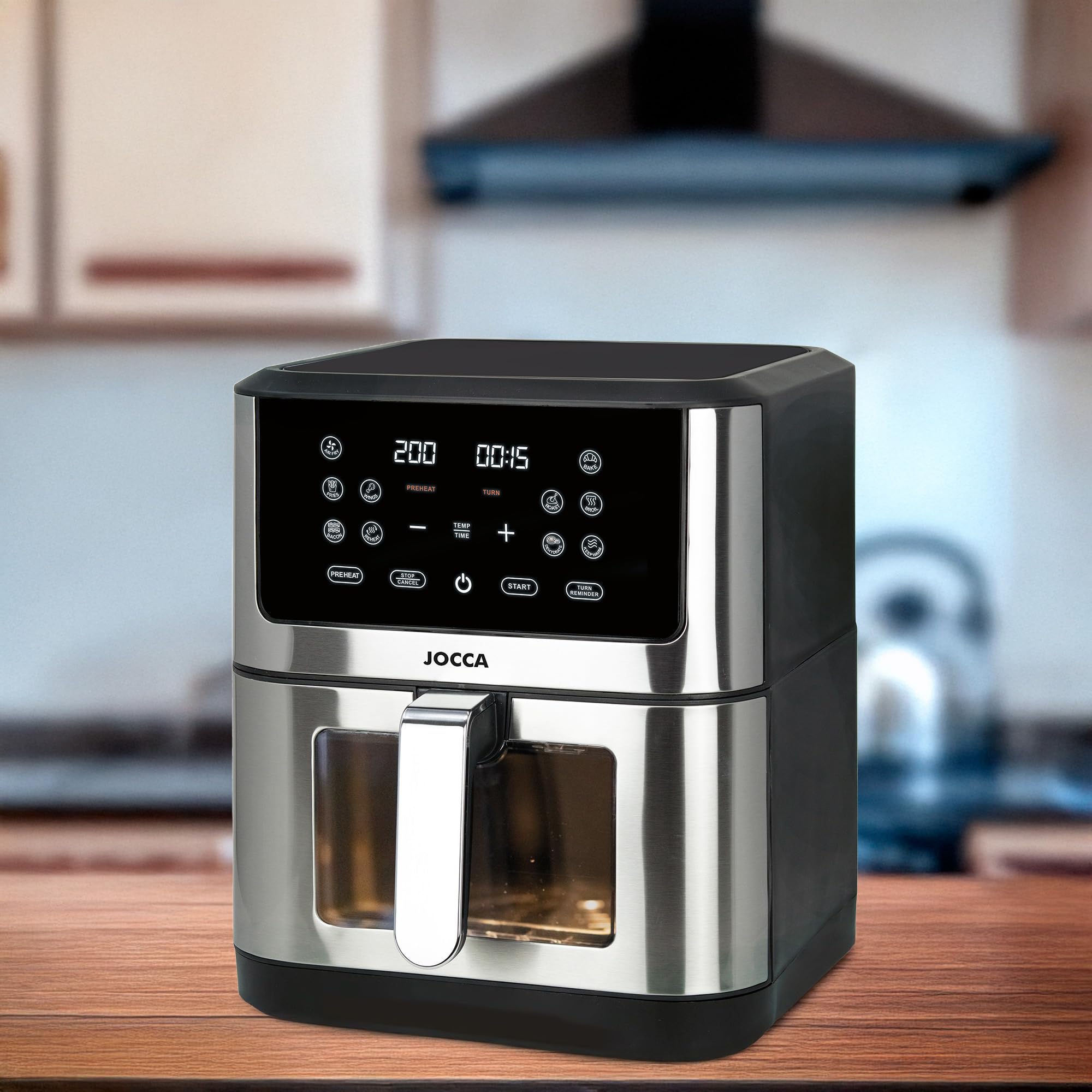 Jocca, Friggitrice ad Aria 10L, 1800W, Display LED Touch, Finestra di Controllo, 10 Programmi, Temperatura 34-200°C