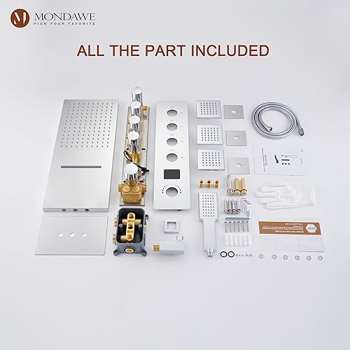 Miniatura 8 de Sistema de ducha de lluvia de 22 pulgadas con pantalla digital de temperatura LED, sistema de ducha montado en la pared con chorros corporales,