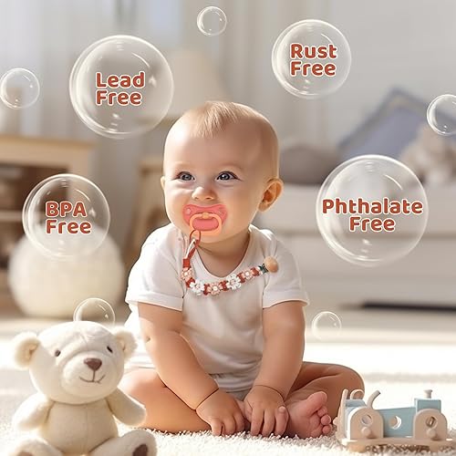 Vista 4 de Clip trenzado para chupete para niños y niñas, macramé con margaritas para bebé, correa hecha a mano, estilo bohemio para chupete