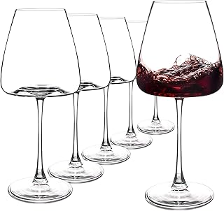 Red Wine Glasses Set of 6, 19.5 oz Durable Wine Glasses, Large Long Stem Wine Glasses with Unique Concave Bowl Base for Wi...