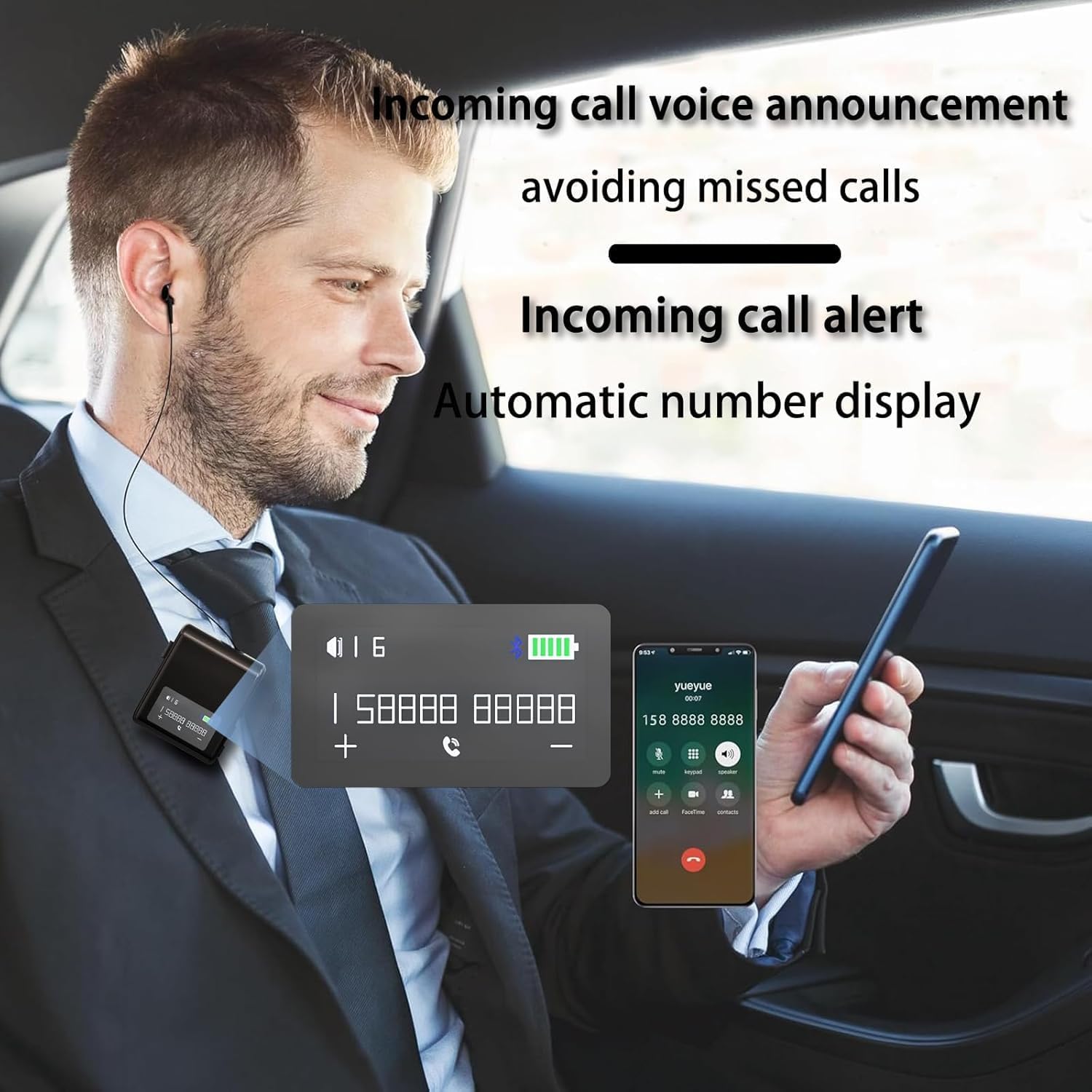 Bluetooth Headset with Retractable Cable, Wireless Headphone Stereo Earphone V5.4 Noise Cancelling Mic Clip on Earpiece, with LCD Display, AI Voice Assistant, for Sports Business (Black)