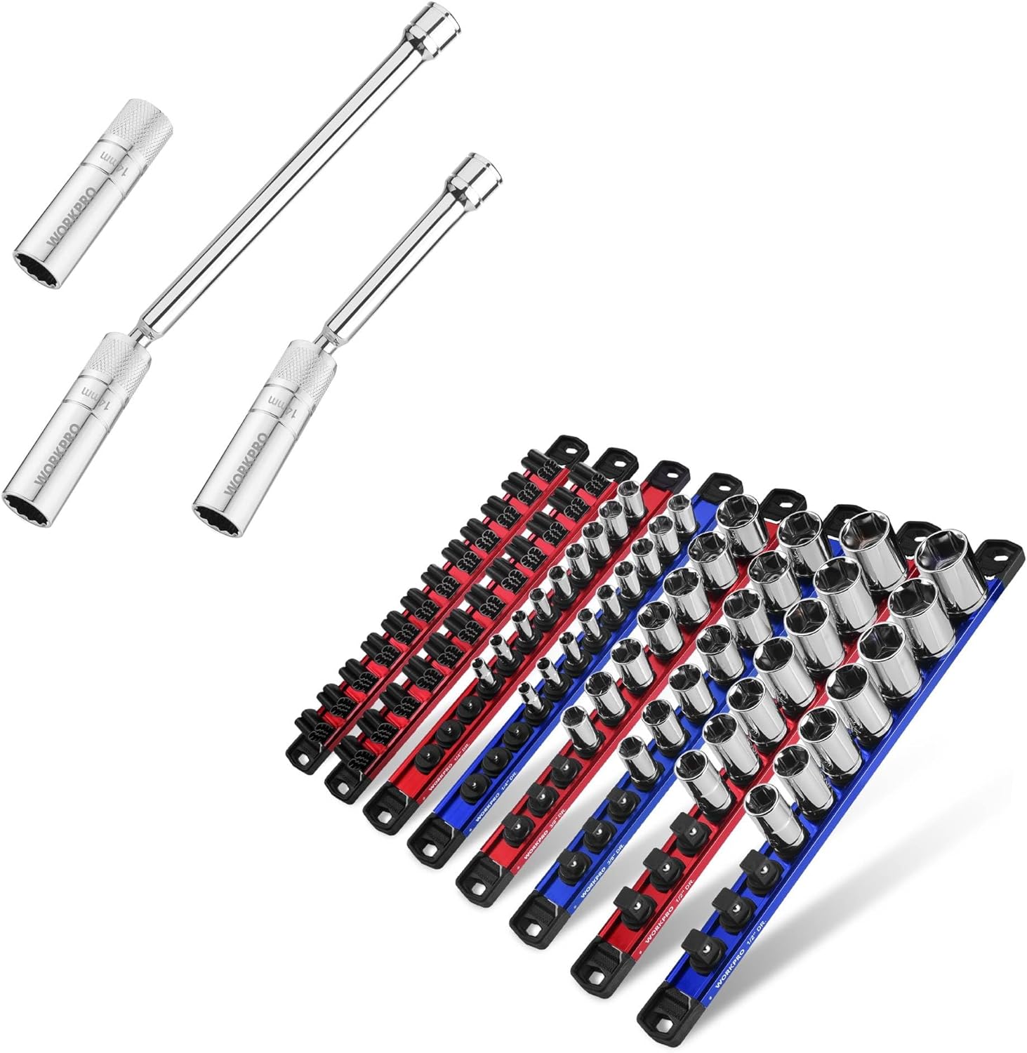 WORKPRO 3PC Spark Plug Socket & Magnetic Tool Organizer