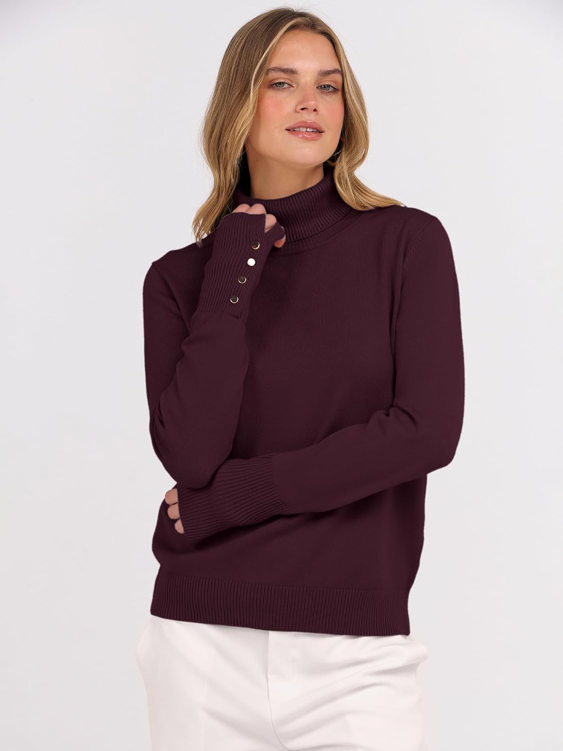 ANRABESS Turtleneck Sweaters for Women Long Sleeve Dressy Casual Soft Knitted Button Pullover Tops 2025 Fall Winter Clothes - Image 2