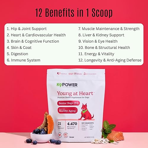 Vista 3 de K9Power Young at Heart - Suplemento para perros mayores para longevidad y vitalidad - Apoya las articulaciones, el cerebro, el corazón