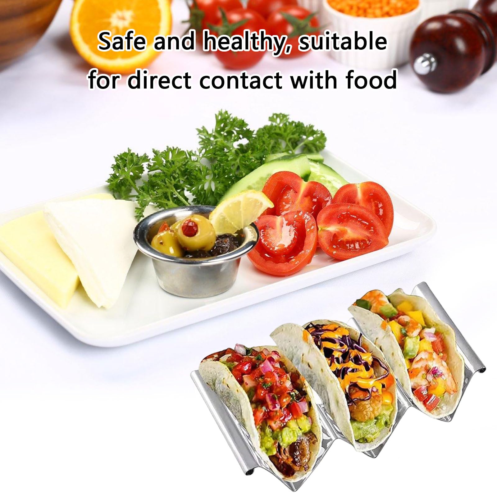 4Pieces Sturdy Easy Handling Tacos Stands Oven Safe Stainless Steel Tacos Tray For Holding Tacos And Tortillas