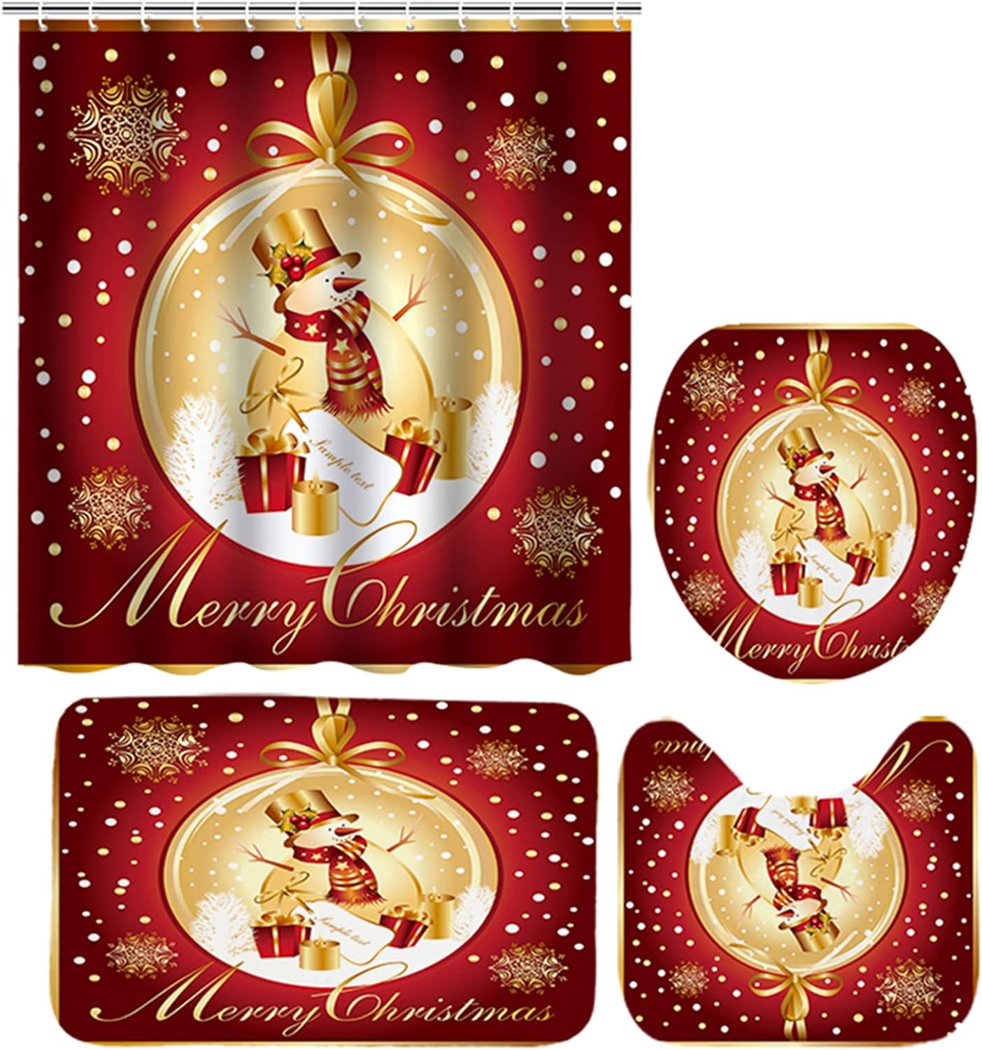 Christmas Shower Curtain Set for Bathroom Decorations,4 Pcs Xmas