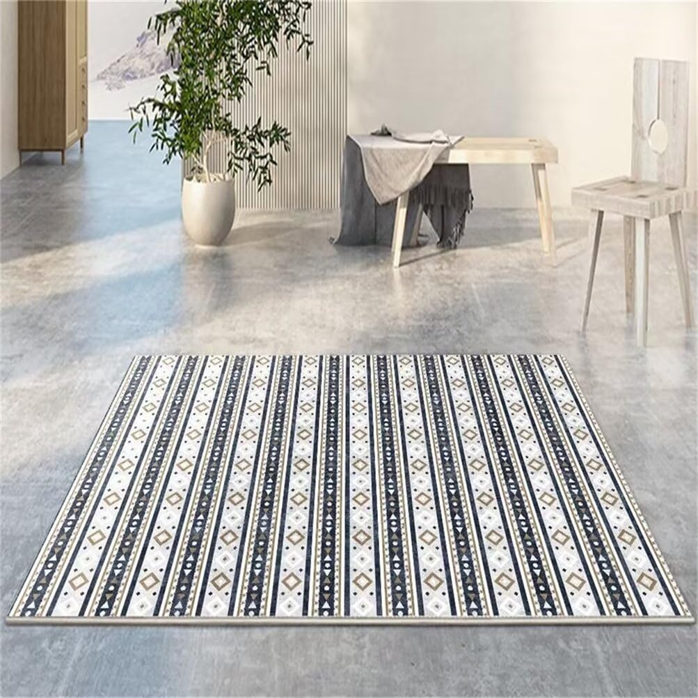 Tapis de couloir bleu gris géométrique 50x80 antidérapant de passage