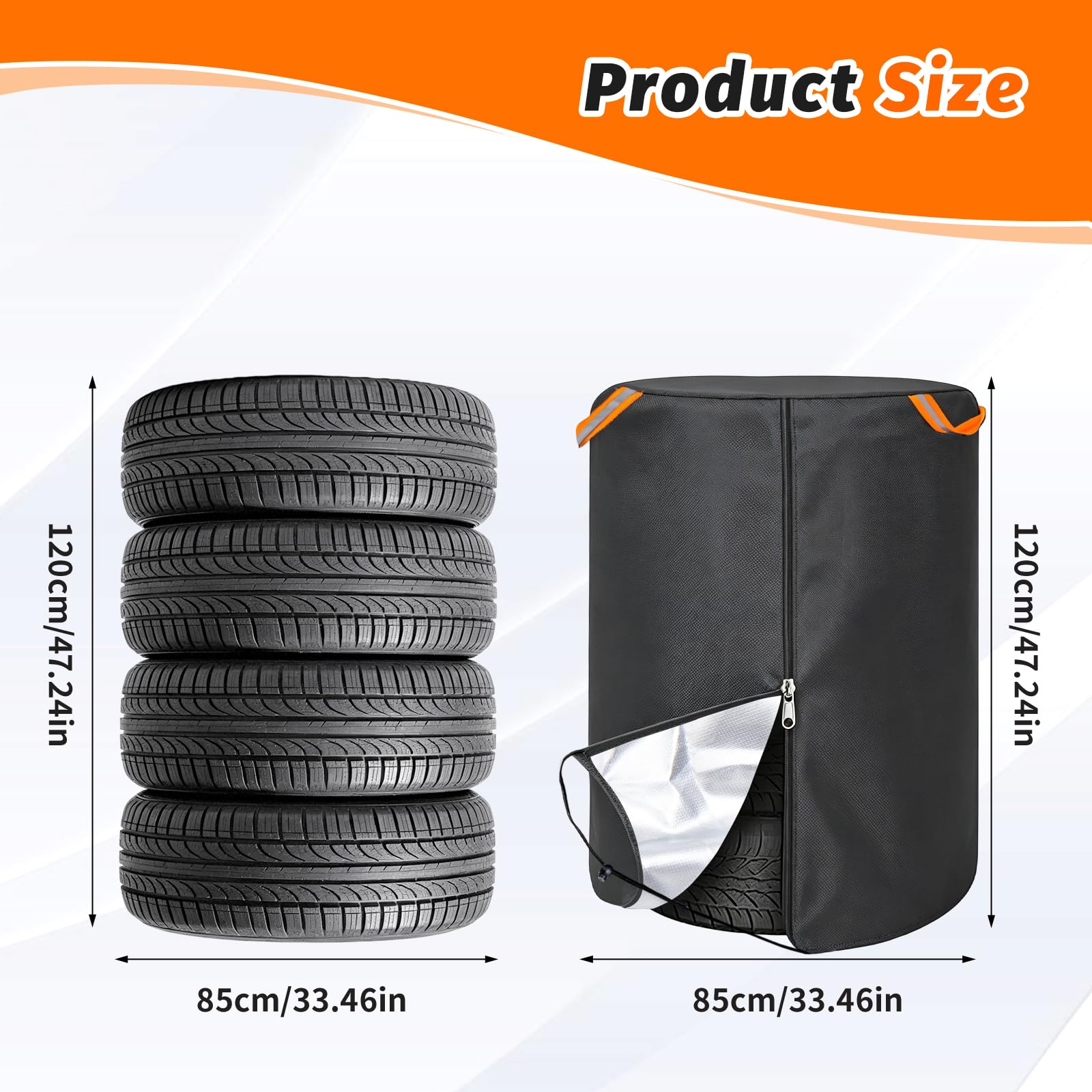 Housse de Pneu Universelle pour 4 Pneus, Housse Voiture Exterieur Imperméable 420D Oxford, Protege Jantes Voiture Anti-Poussière avec Fermeture Éclair et Cordon de Serrage, Sac de Rangement Inclus