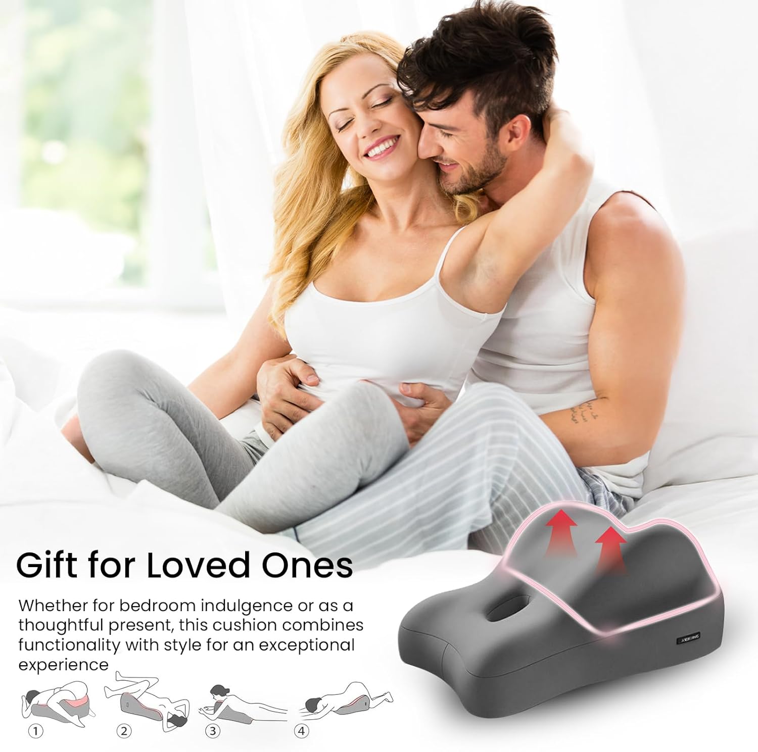 Butt Cushion for Couples Memory Foam Pregnancy Pillow Waterproof & Portable Cushion with Washable Cover for Intimacy Support Prone Pillow Adult Waist Cushions on Bed for Sitting Lying Dark Gr