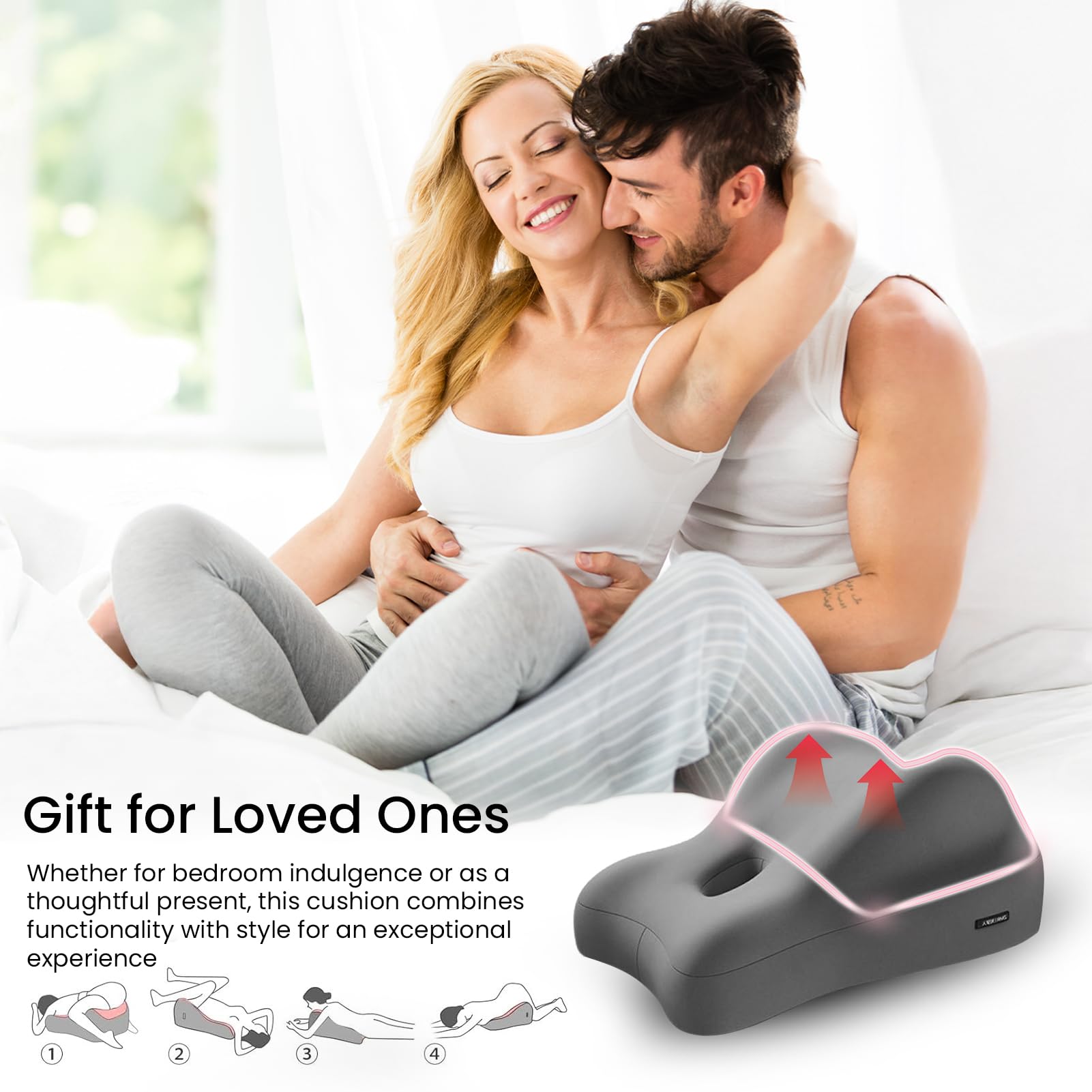 AMAMIA Butt Cushion for Couples Memory Foam Pregnancy Pillow Waterproof & Portable Cushion with Washable Cover for Intimacy Support Prone Pillow Adult Waist Cushions on Bed for Sitting Lying Grey