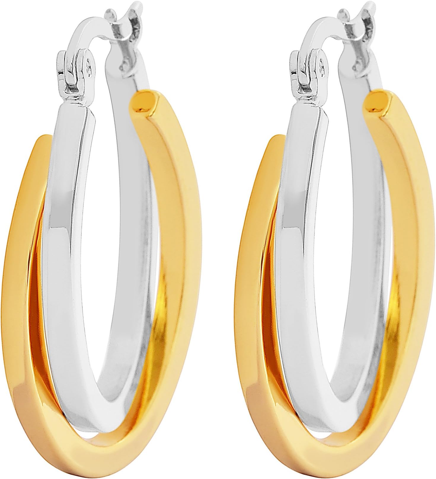 Edforce Stainless SteelEdforce Women's Stainless Steel Overlapping Oval Hoop Earrings, (30mm)