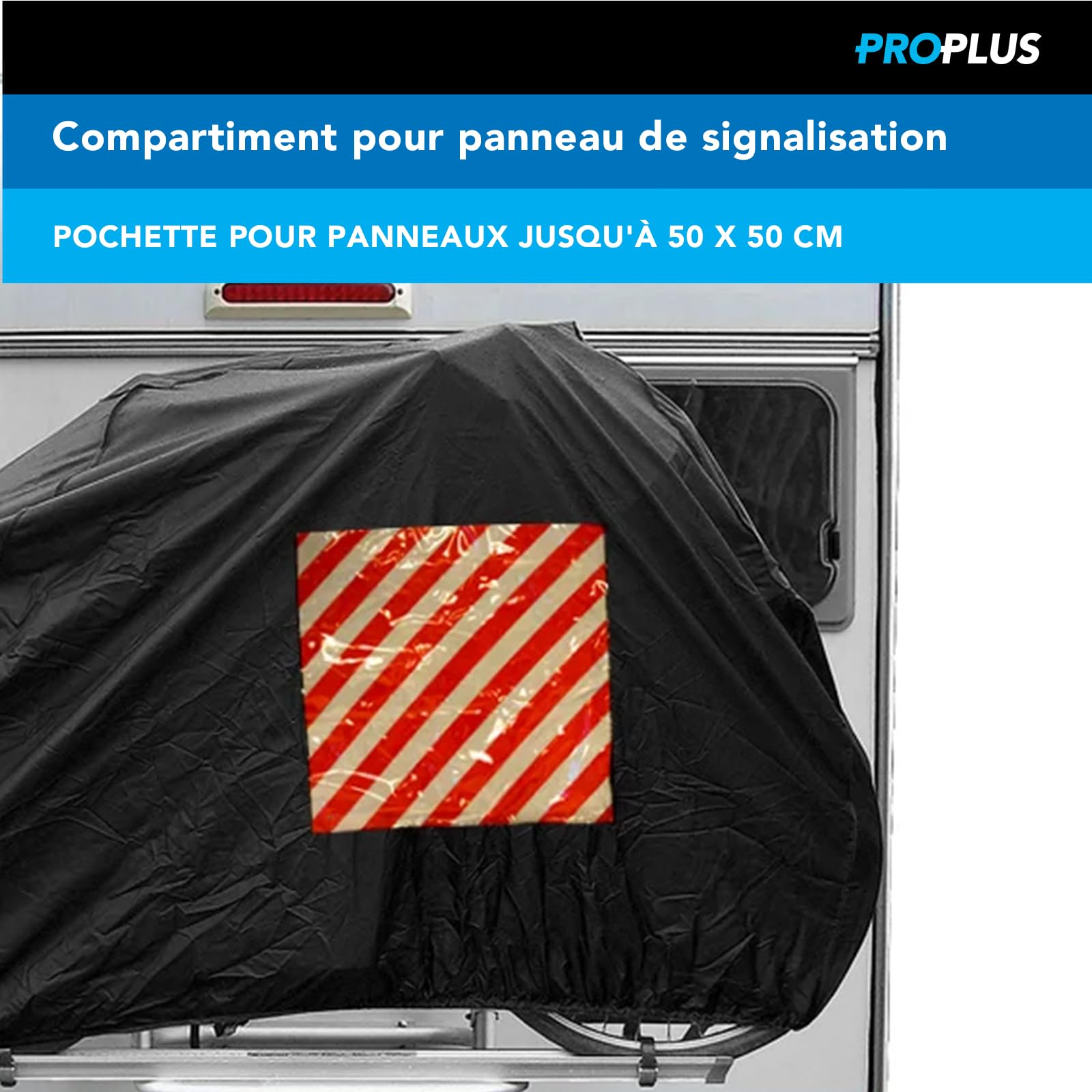 ProPlus Housse Vélo 15 x 50 x 122 cm – Pour 2 vélos sur porte-vélos de caravane ou camping-car – Poche pour panneau 50 x 50 cm – Noir
