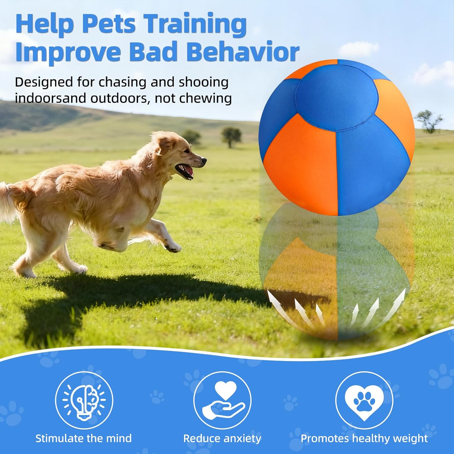 18" Herding Ball for Dogs - Upgraded Chew-Resistant Double-Layer Material Durable Waterproof Dog Toy Suitable for Australian Shepherds, Cattle Dogs, Sheepdogs (Orange+Blue)