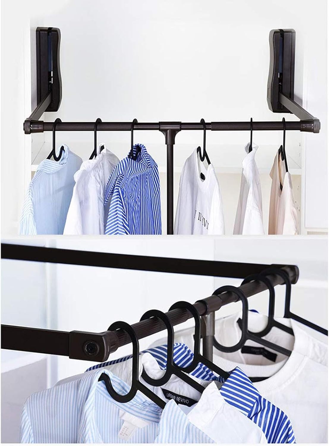 調節可能な衣類オーガナイザーホルダー - 伸縮式引き出しクローゼットロッド、プルダウンワードローブレールリフト、調節可能な幅23.6  250mm-500mm 引き出し式クローゼットロッド、パンツとコート用のクローゼットオーガナイザーラック - vadania.jp パンツとコート用のクローゼットオーガナイザーラック、調節可能な衣類オーガナイザーホルダー - リフトプルダウンハンガーロッド、幅調節