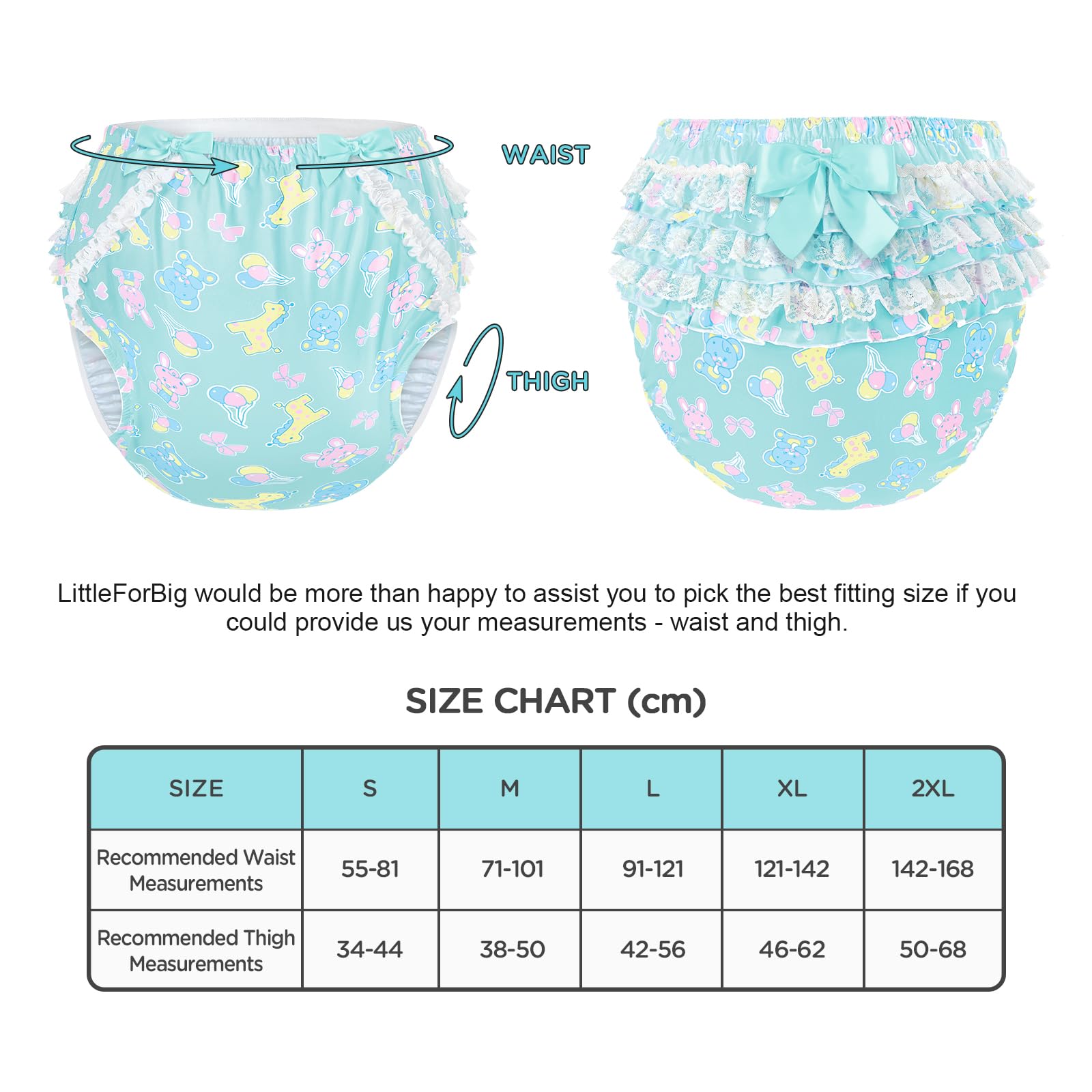 LittleForBig Couverture de couche adulte imperméable lavable réutilisable nœud dentelle froncée motif défilé bébé