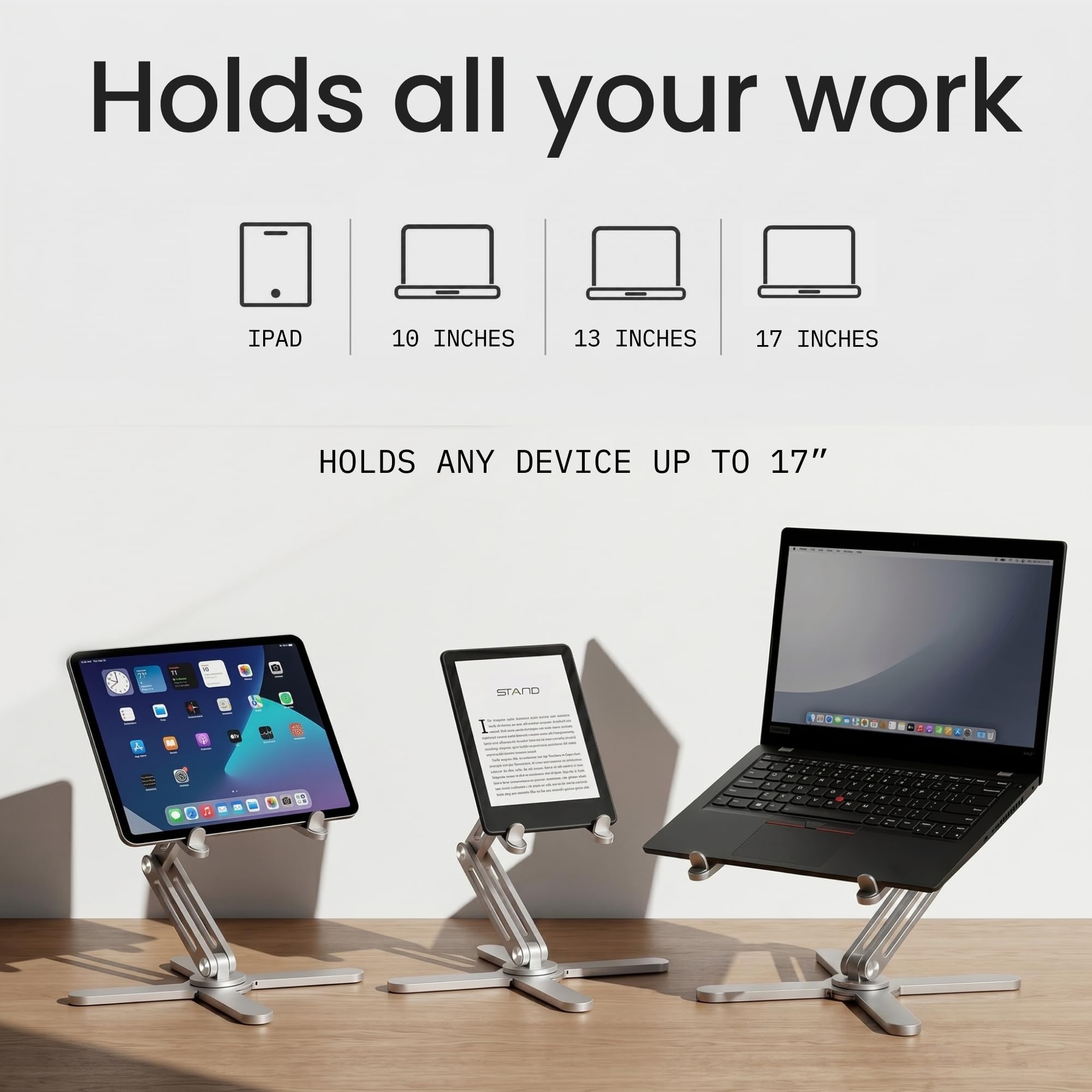 Model-X 2.0 - Soporte para computadora portátil, altura ajustable, soporte giratorio de 360 grados, soporte plegable de aluminio para MacBook Pro Air de 10 a 17 pulgadas (blanco polar)