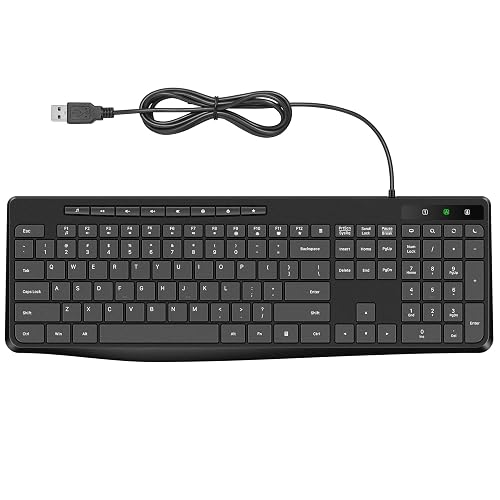 Virfour Wired USB Computer Keyboard, Quiet Keyboard with Multimedia Keys | Virfour Silent Keyboard with Low Profile Chiclet Keys,Spill-Resistant, Anti-Wear Letters,Full Size for Laptop,Desktop