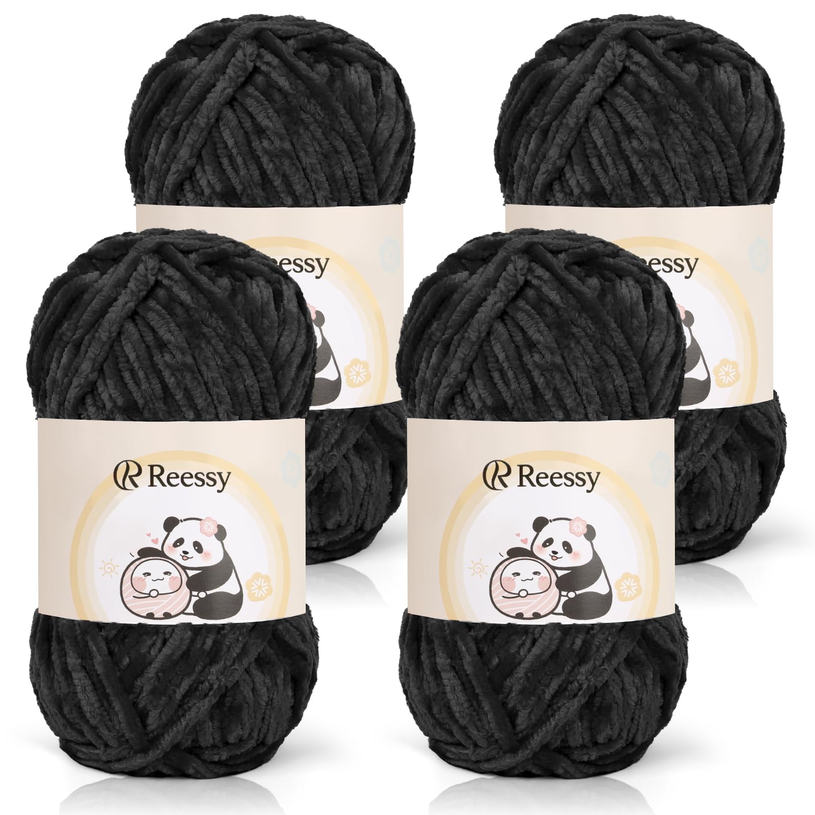 Reessy Chenille Yarn 400g(4×100g), Super Soft Chunky Wool Set, Thick Yarn for Crochet and Knitting Clothes Handbag, Blankets