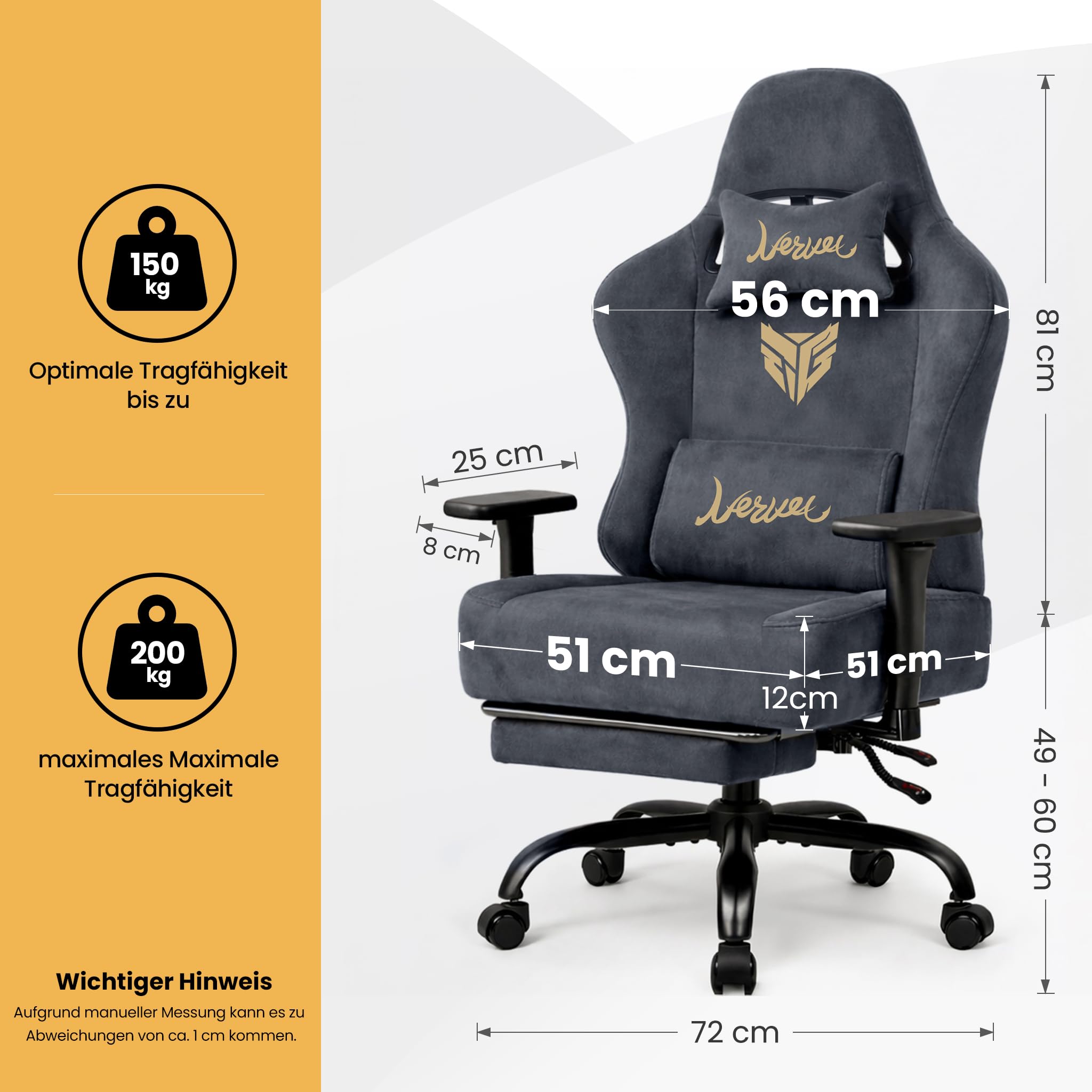 Gaming Stuhl Gamer Sessel wildlederartiger Stoff 3D-Armlehnen neigbare Rückenlehne höhenverstellbarer Sitz ausziehbare Fußstütze Lenden- & Kopfstütze 220 kg Belastbarkeit Grau