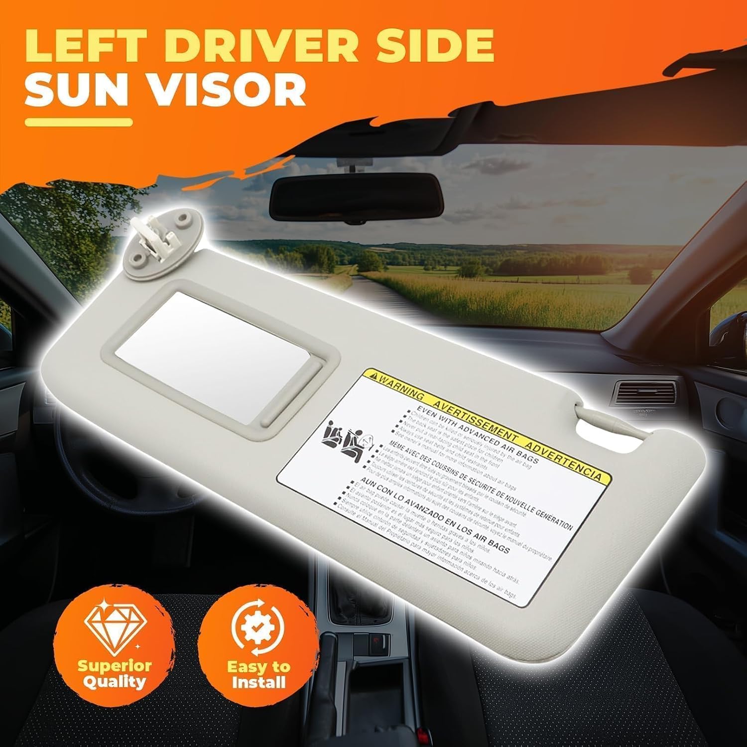 Gray Sun Visor Left Driver Side Compatible with R-av 4 2013-2018 W/Extension Plate Sunvisor 74320-42595 74320-42595-B0 74320-42595-C0