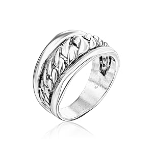 JEAN RACHEL JEWELRY 925 Sterling Silver Ring - Curb Chain Vintage Design - Hypoallergenic Lead Nickel Free Jewelry