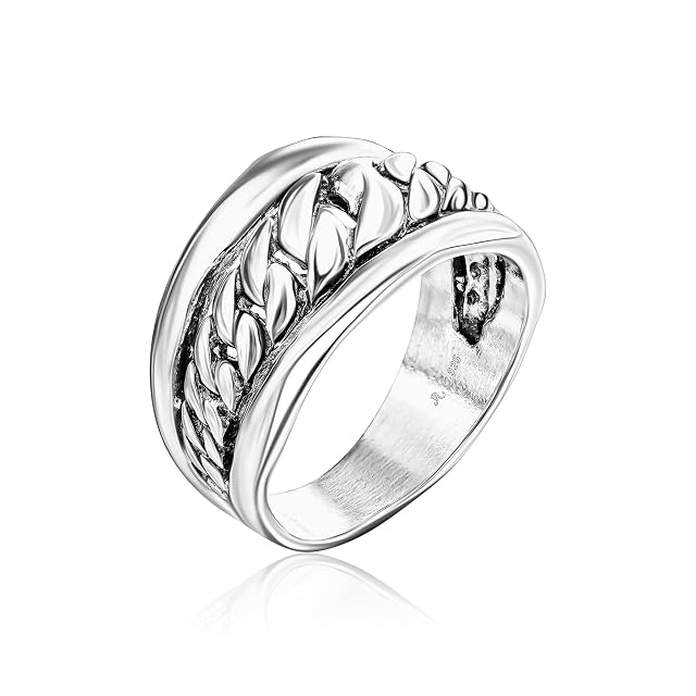 JEAN RACHEL JEWELRY 925 Sterling Silver Ring - Curb Chain Vintage Design - Hypoallergenic Lead Nickel Free Jewelry