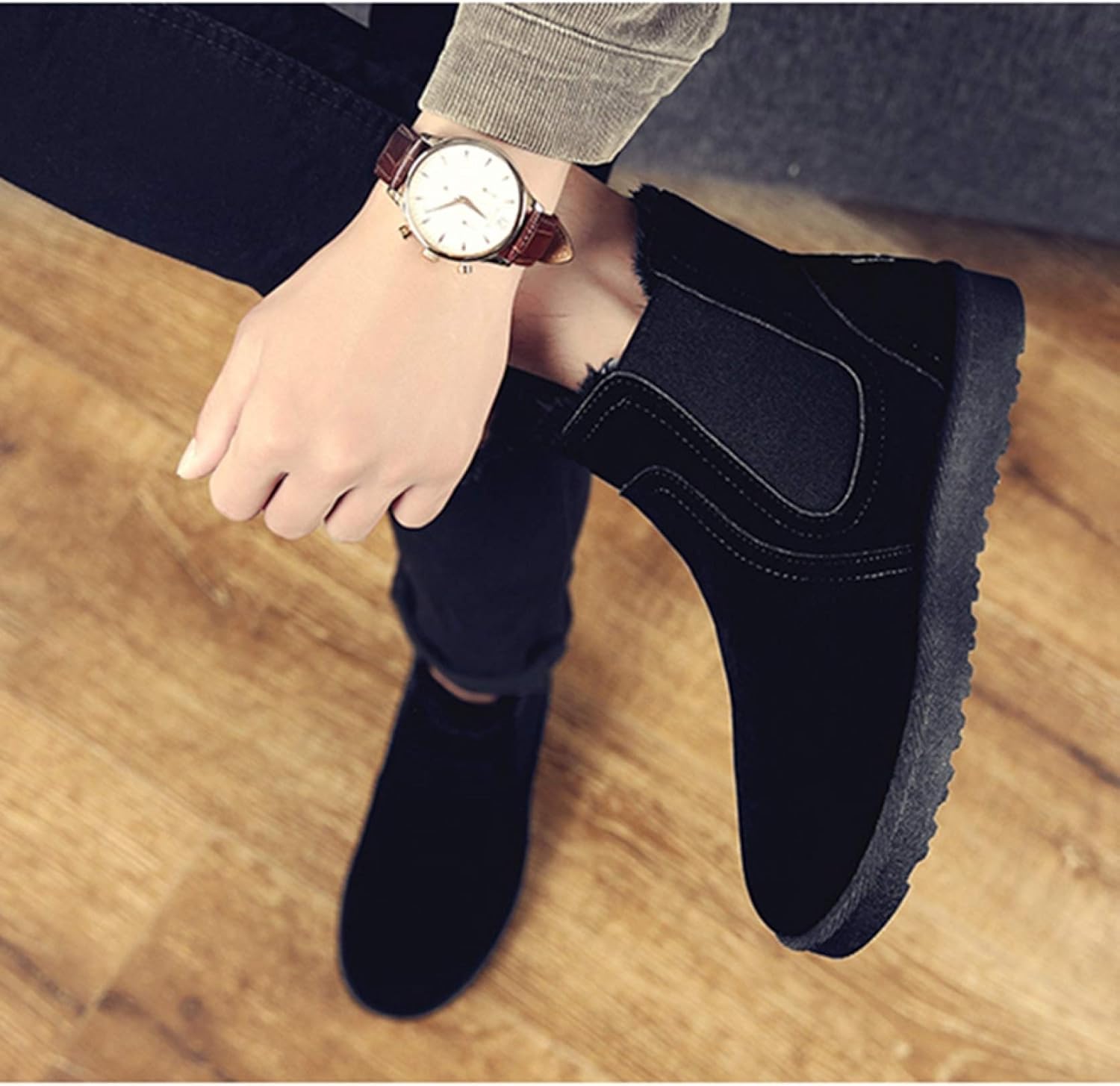 [PANLON] スノーブーツ スノーシューズ ブラック 25.5cm メンズ 歩きやすい ブーツ 大きいサイズ 軽量 防寒ブーツ