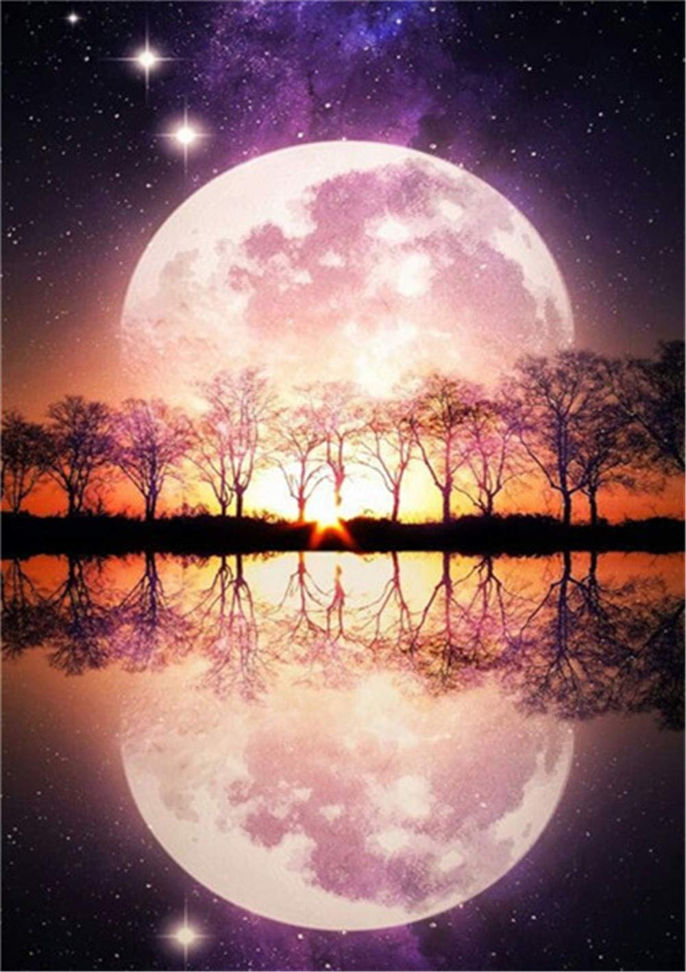 Diamond Painting Ciel Étoilé Lune 70x90 cm | Broderie Diamant 5D DIY Salon