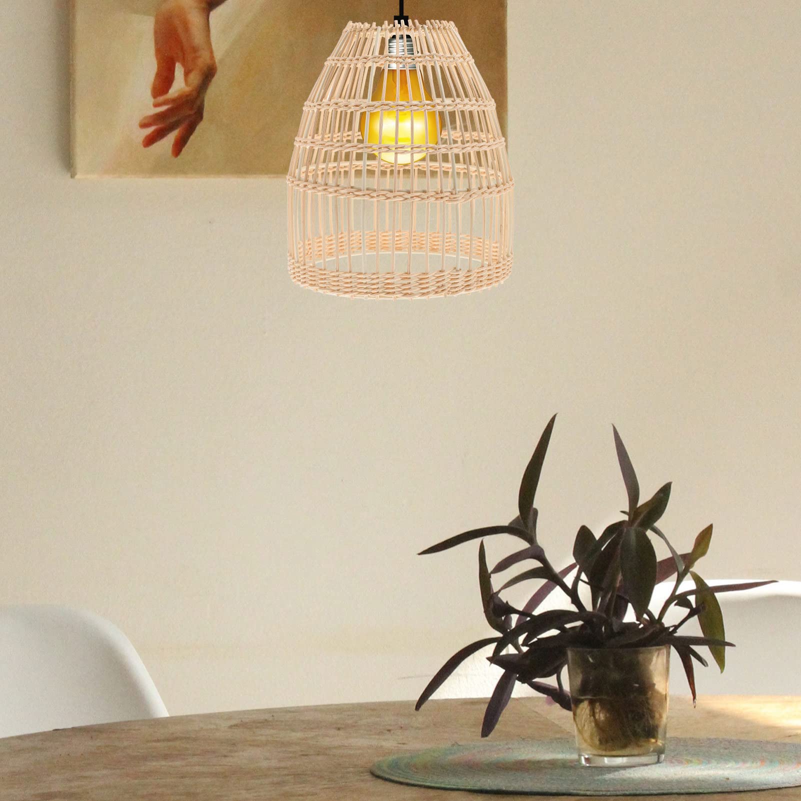 STOBAZA Paralume a sospensione in rattan, copertura per plafoniera, stile bohémien, per casa, camera da letto, ristorante, illuminazione diffusa decorativa naturale, 21 x 19 x 19 cm, confezione da 1