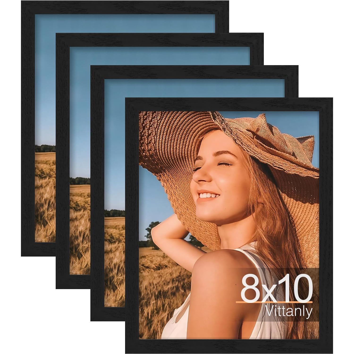 Vittanly 8x10 Picture Frame Set of 4 Display Pictures 5x7 with Mat or 8x10 without Mat Engineered Wood
