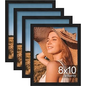 Vittanly 8x10 Picture Frame Set of 4 Display Pictures 5x7 with Mat or 8x10 without Mat Engineered Wood