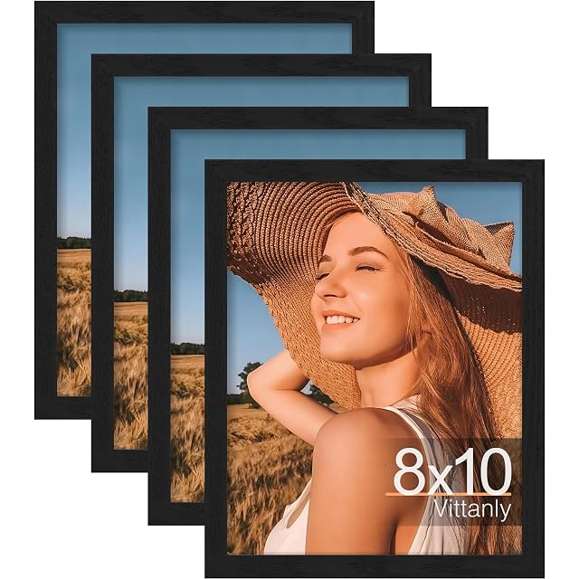 Vittanly 8x10 Picture Frame Set of 4 Display Pictures 5x7 with Mat or 8x10 without Mat Engineered Wood