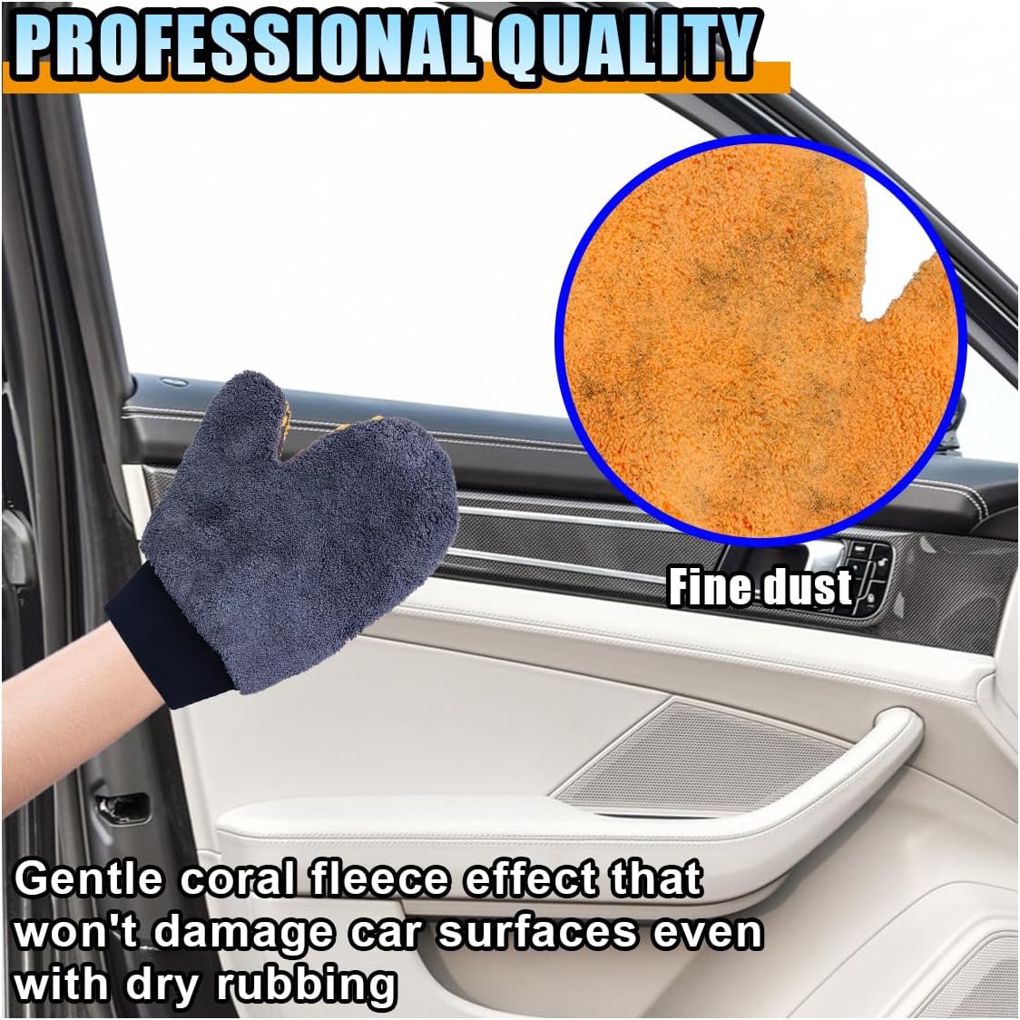 2PCS Coral Fleece Car Wash Mitts, No Scratch Microfiber Wash Mitt Car Cleaning Glove with Thumb, Reusable Dusting Mitt with Elastic Wrist Cuff for Car Washing and Detailing (Thumb Glove)