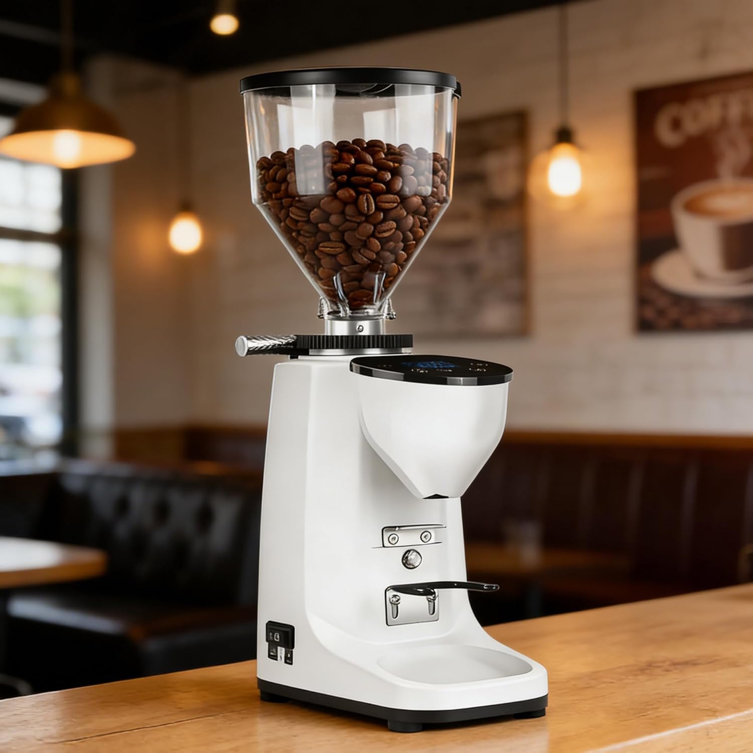 Burr Coffee Grinder for Home Use, 19 Grind Settings & Detachable Funnel Stand - Electric Coffee Grinder with LED Control Panel, for Espresso, Mocha White