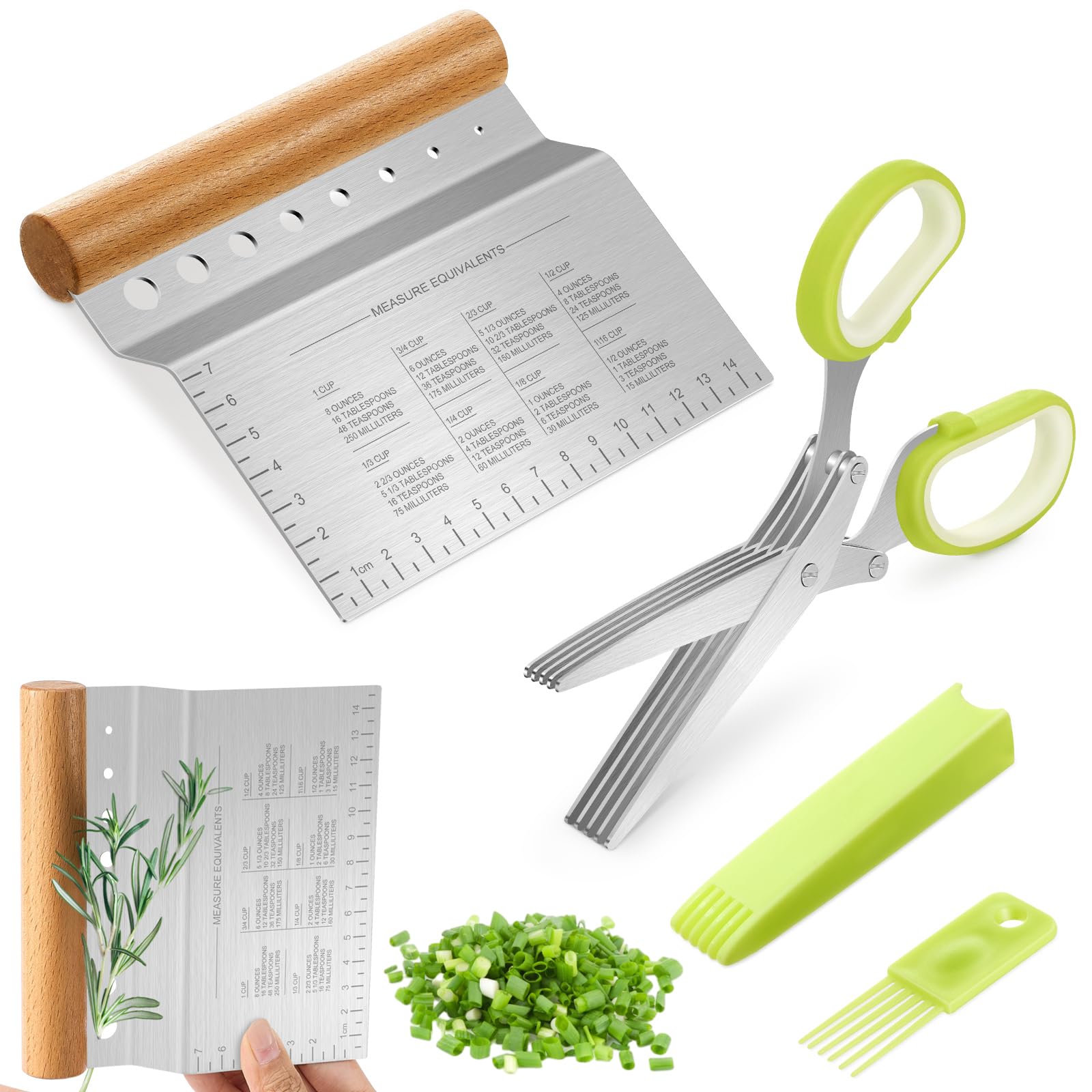 Lanties Herb Stripper 8 Hole 304 Stainless Steel Leaf Stripper Tool Herb Scissor Stainless Steel 5 Blade Kitchen Scissors with Safety Cover Cleaning Comb for Cutting Collard Rosemary Kitchen Gift