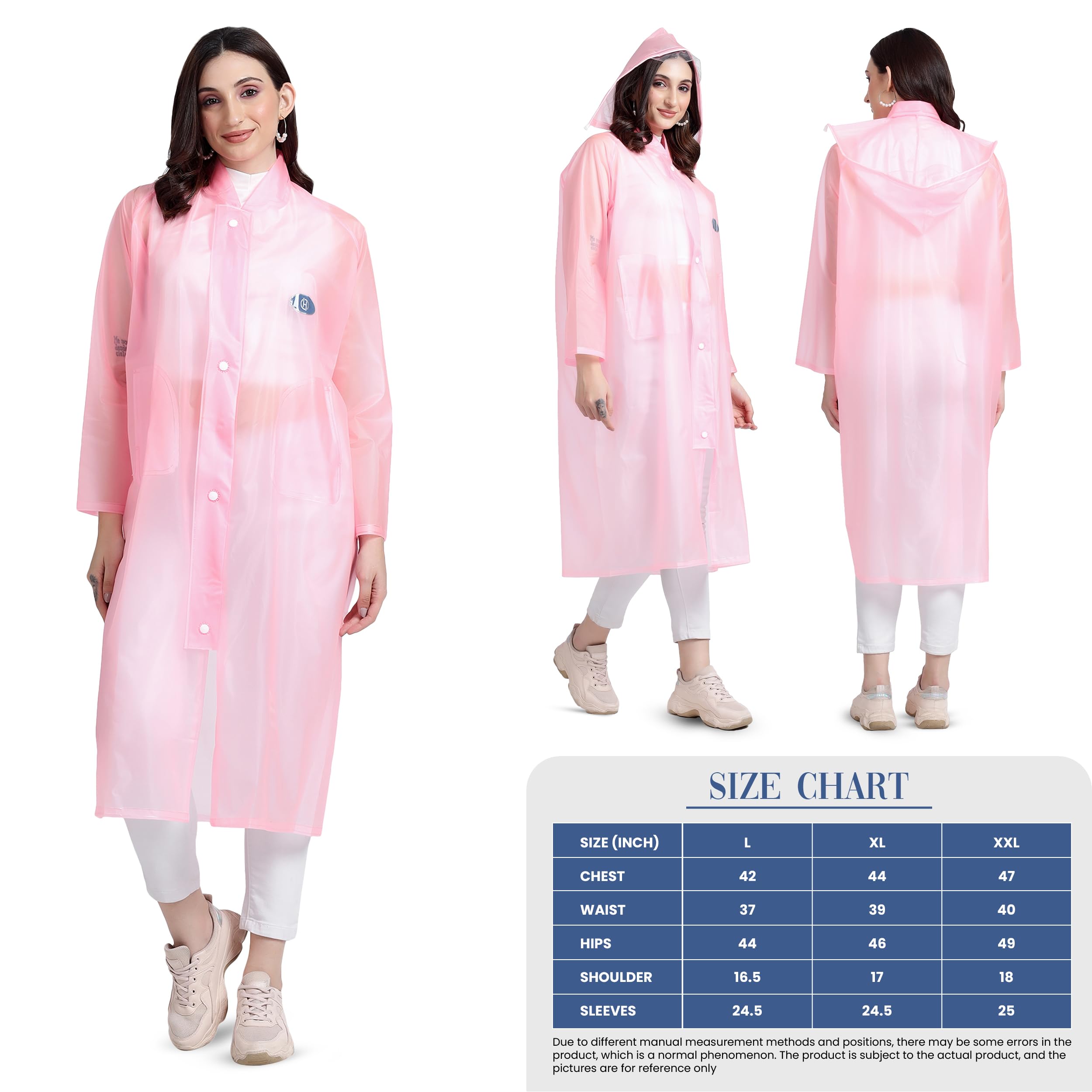 HACER Victoria Raincoat Waterproof Full Length Rainwear with Hood and Pockets for Women & Ladies Carry Bag Included- (Random Color, Size- 48, Large) 1