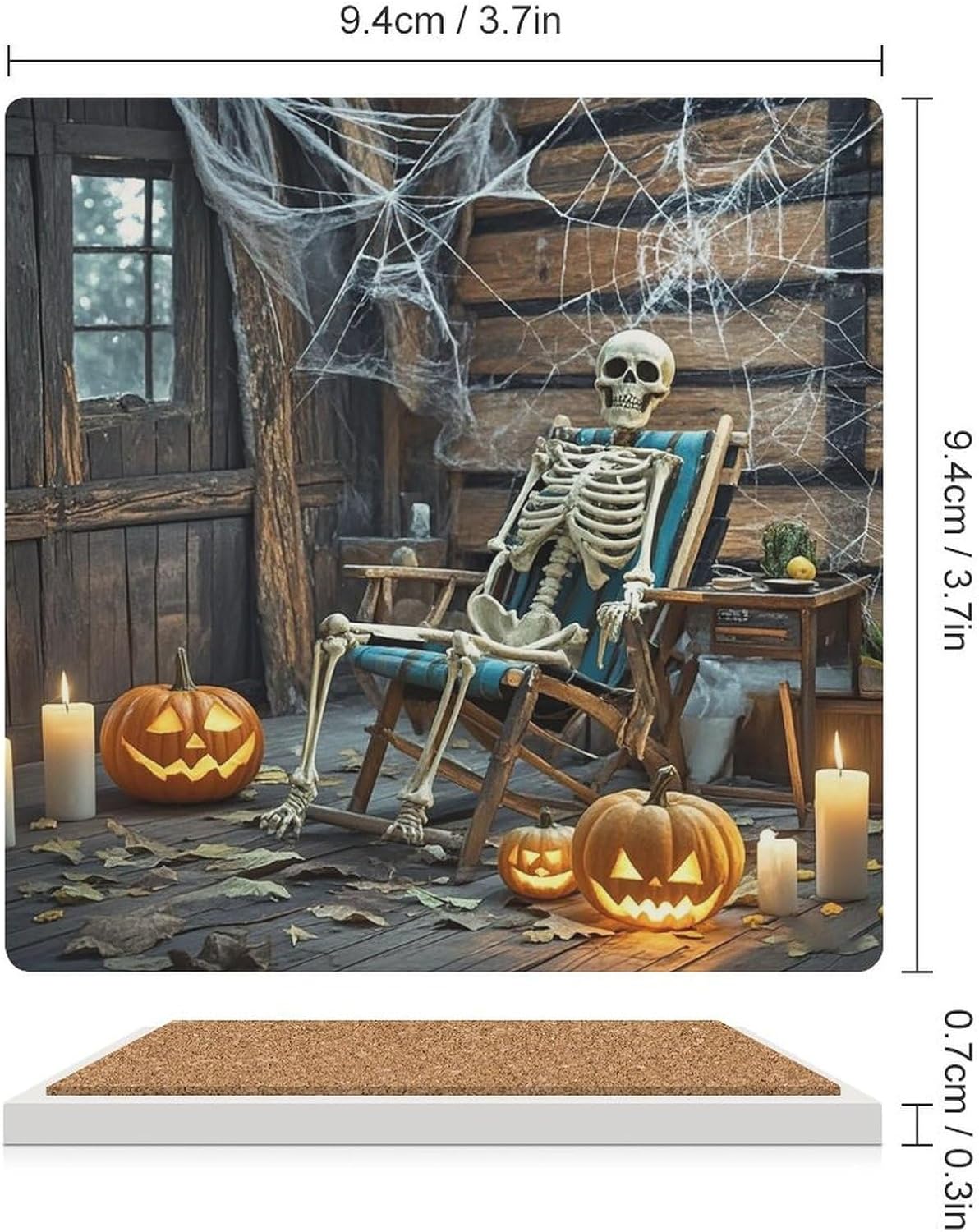 Terrifying Skeleton Ghost Coasters Absorbent Ceramic Coasters for Drinks Coaster with Cork Backing for Table Protection Square Drink Cup Mat Modern Style Coaster for Coffee Table