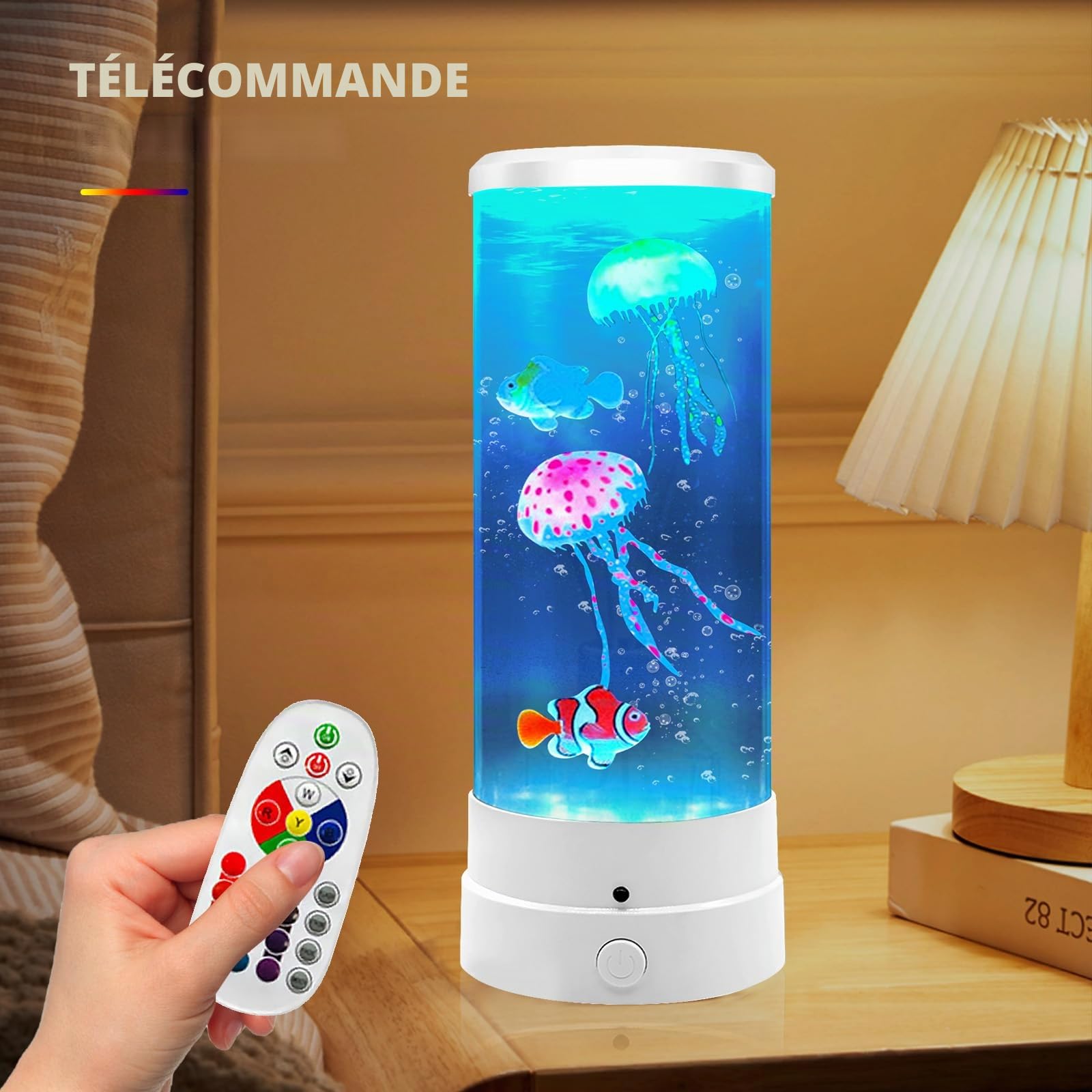 BORDEAG Lampe Meduse, Lampe A Lave, Jellyfish Lamp Avec 17 Couleurs Et 4 Modes, Avec Télécommande Pour Décoration Bureau Maison (10,5 X 29 cm)