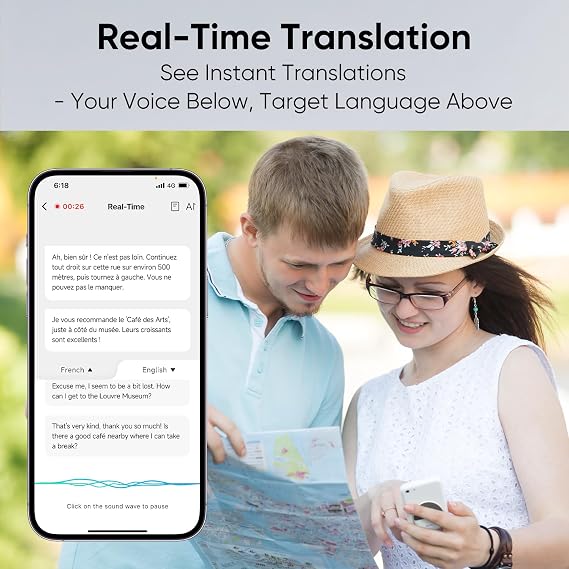 T10 AI Language Translator Device, Real-Time Two-Way Voice Translator with GPT Accuracy & Voice Cloning, Pocket Spanish to English Translator for Travel, Business & Video Calls (140+ Languages)