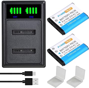 2Pcs EN-EL19 EN EL19 NP-BJ1 Battery + LED USB Charger for Nikon Coolpix S32 S33 S100 S2500 S2750 S3100 S3200 S4200 S4400 S6400 S6500 S6600