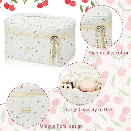 Miniatura 5 de 2 bolsas de maquillaje acolchadas de algodón, bolsa grande de viaje para cosméticos, estética, linda peonía floral, organizador de artículos de