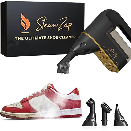 Handheld Shoe Steam Cleaner – All-in-One Shoe Care with Pro Steam Power | 5 Attachments to Clean, Deodorize & Remove Creases from Sneakers, Dress Shoes & Boots