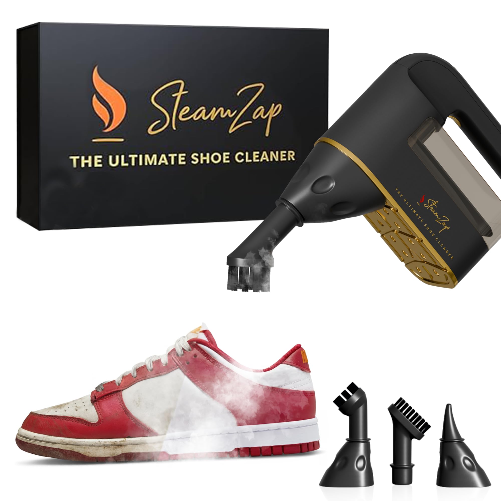 Handheld Shoe Steam Cleaner All-in-One Shoe Care with Pro Steam Power 5 Attachments to Clean Deodorize Remove Creases