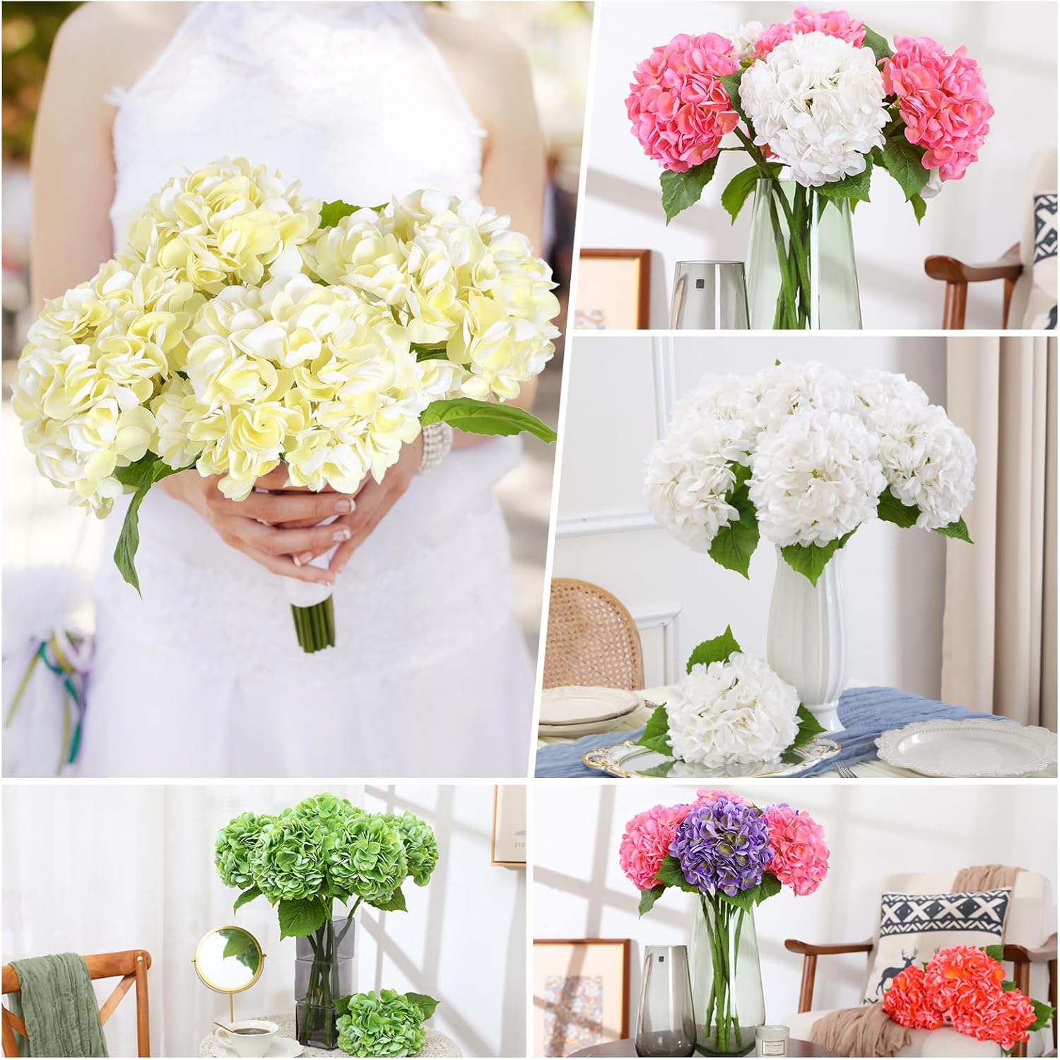 Nubry 4Pcs Beige Hydrangea Artificial Flowers, 22.5In Latex Faux Real Touch Large Hydrangea Flowers with Long Stems & Leaves for Home Office Decor Wedding Party Arrangements(Beige) - Image 6